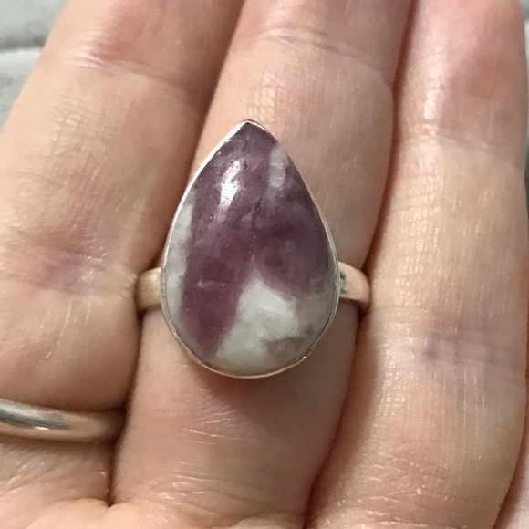 New Sterling Silver Teardrop Pink Tourmaline in Quartz Ring Size 8.5-8.75 Gem - Picture 11 of 16